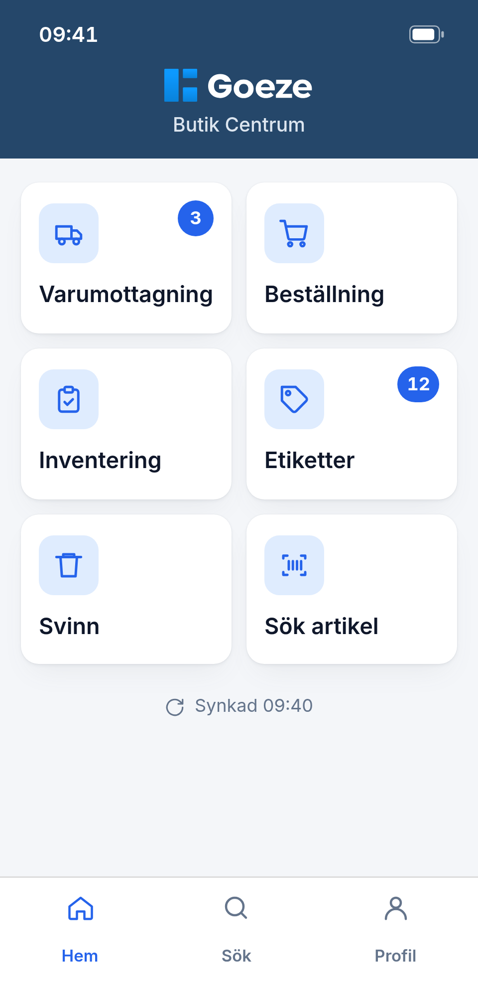 Butiksappen: varumottagning, beställning, inventering, etiketter, svinn och artikelsök.